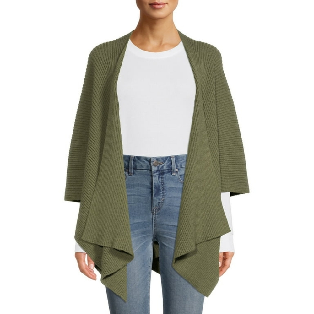 Time And Tru Women's Ribbed Ruana Wrap - Picture 6 of 6